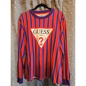 Guess Mens Vtg Inspired Long Sleeve Classic Big Triangle Logo Tee Size Large